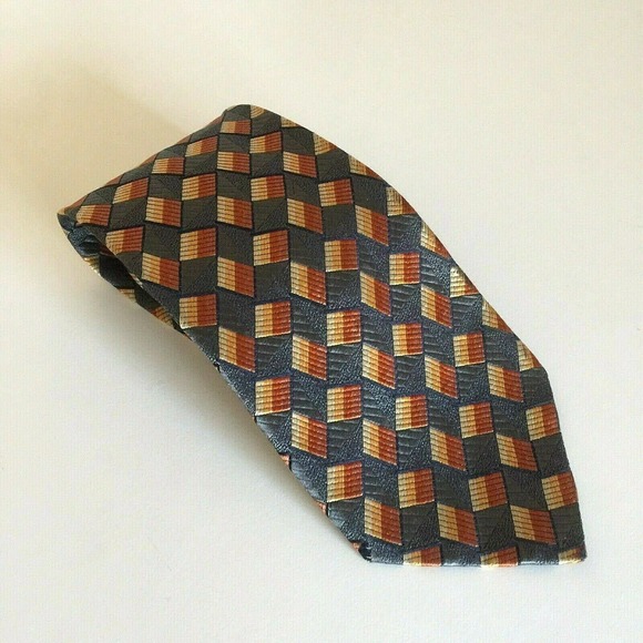 Ermenegildo Zegna Tie Orange Gray Brown Geometric - Picture 1 of 5